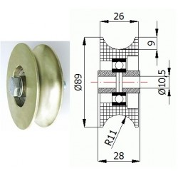 TR-89  1/2 pr. 22mm Ocelová kladka profil na trubku ložiska 2RS