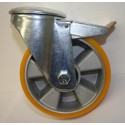 ZPK 100A/QRD  Otočné kolo se žlutou polyuretanovou  obručí s brzdou a otvorem